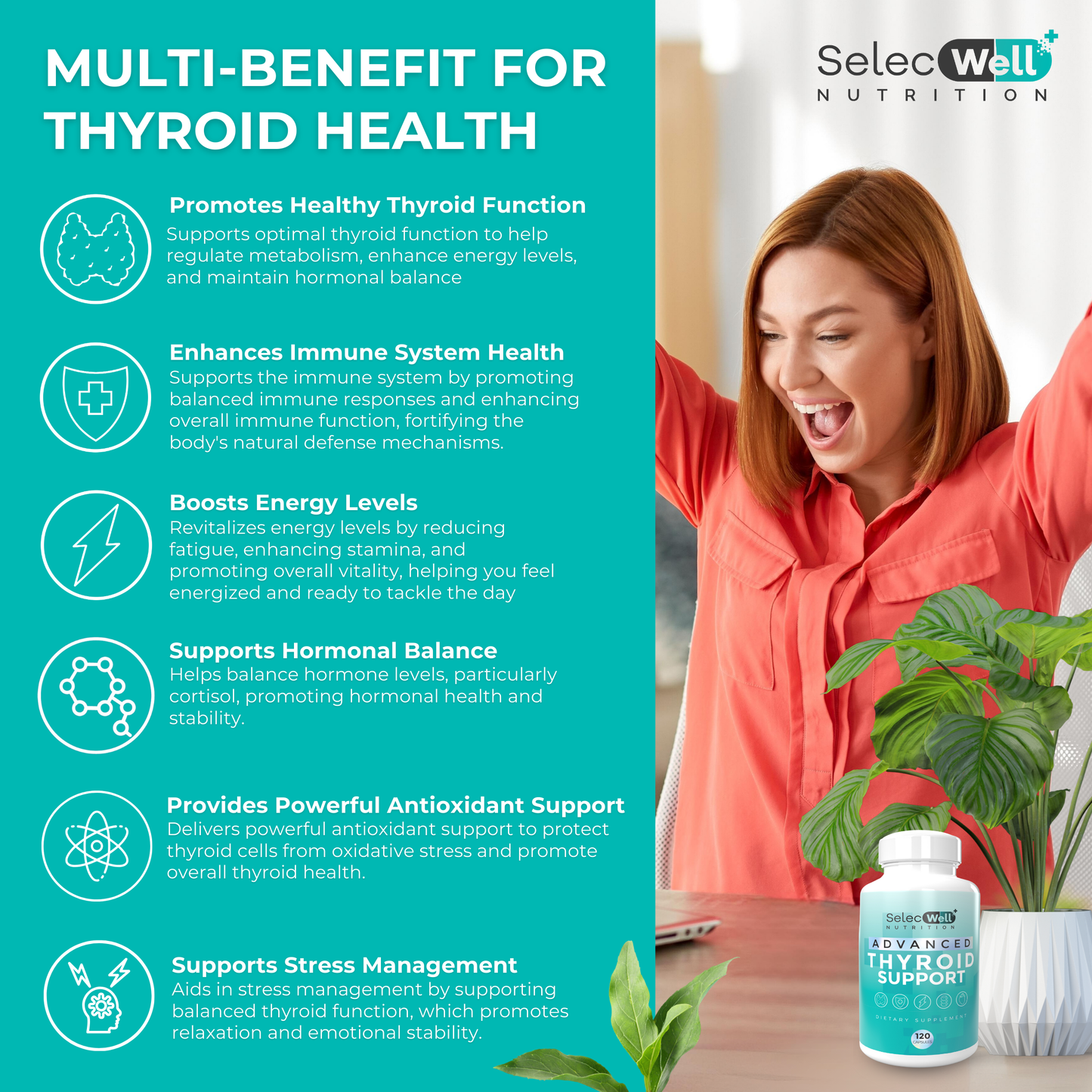 Advanced Thyroid Support Supplement for Women | Provides Hormone Balance, Increased Energy Levels, Mental Clarity & Focus | 120 Capsules