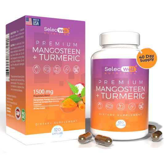 SelecWell Mangosteen + Turmeric Capsules 120 Veggie Capsules, 1500mg per Serving | Potent Antioxidants Support Supplement
