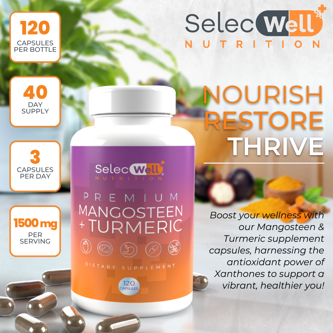 SelecWell Mangosteen + Turmeric Capsules 120 Veggie Capsules, 1500mg per Serving | Potent Antioxidants Support Supplement